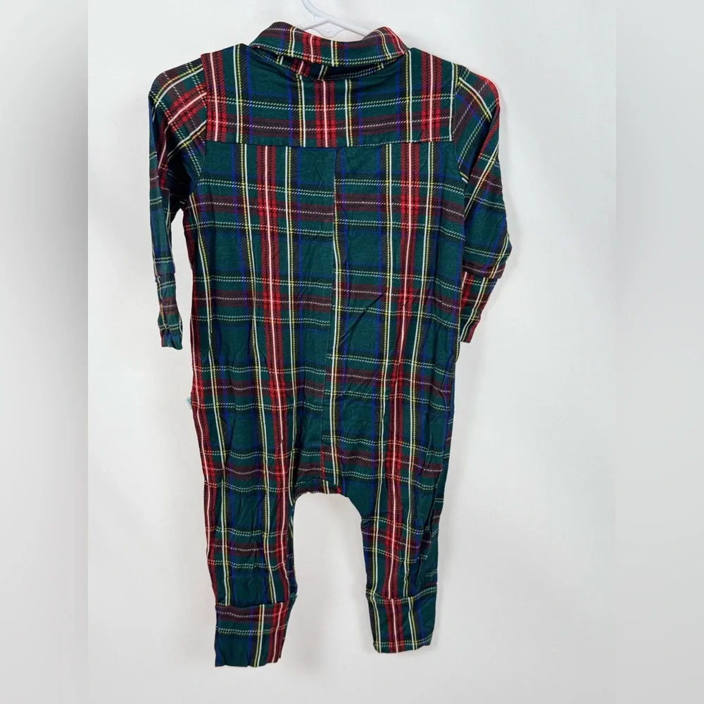 Posh Peanut New Bamboo Collared Henley Romper‎ Green Tartan Plaid Sz 9-12 m